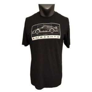 80eighty Men’s Black White Crew Neck Race Car Short Sleeve T Shirt Large